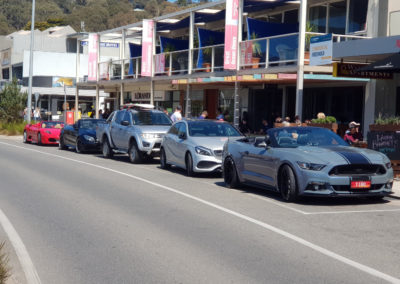 Sport cars stopped for lunch Great Ocean Road