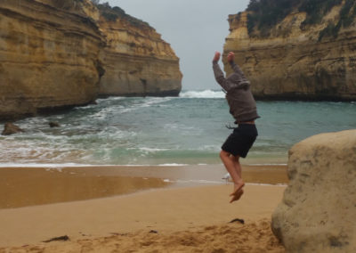 Jumping at Loch Ard Gorge beach
